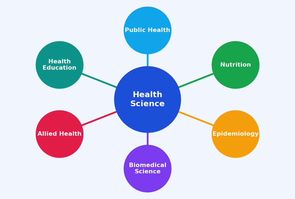 Diagram showing the main branches of health science